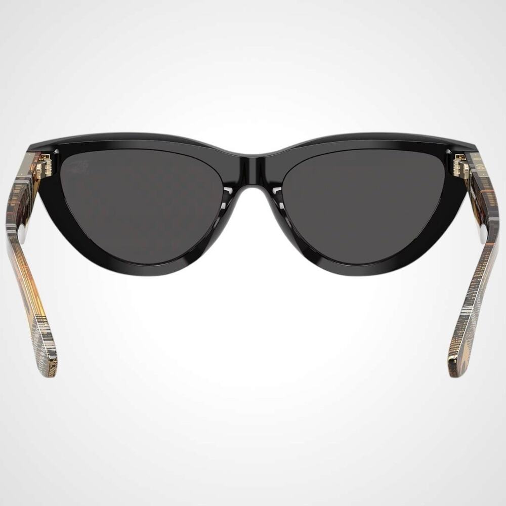 New Burberry Sunglasses Black Front Cat Eye Frame Checkered Arms Gray Lens - Picture 5 of 7